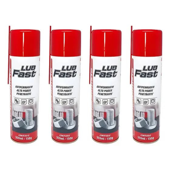Kit 4 Lubfast Spray 300ml Desengripante Anticorrosivo Incolor Anti Ferrugem Multiuso