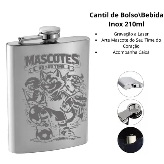 Cantil de whisky CANTIL DE BEBIDA ARTE LASER SEU TIME - MASCOTE - TORCIDA IDÉIAS DE PRESENTE