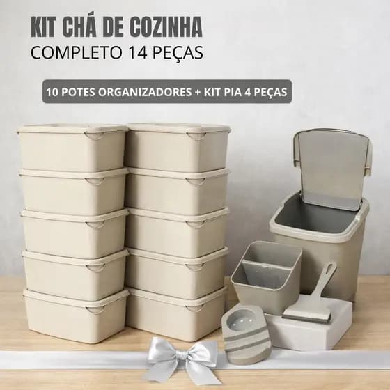 Kit Cozinha Completo 14 Peças com Brinde – 10 Potes Organizadores + Kit Pia Moderno