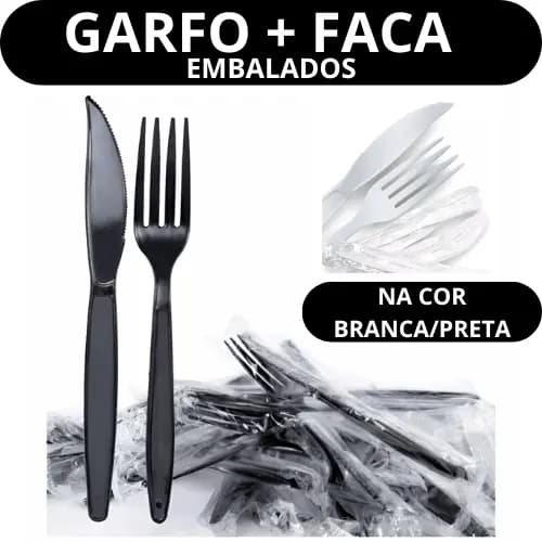 Talher Descartável Super Reforçado Em Sache Garfo E Faca Embalado Individualmente Preto Branco