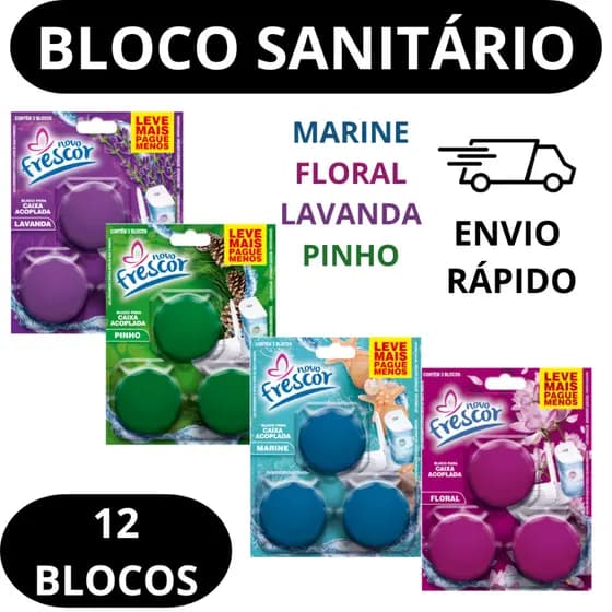 KIT 12 BLOCO PARA CAIXA ACOPLADA CARTELA TRIPLA NOVO FRESCOR