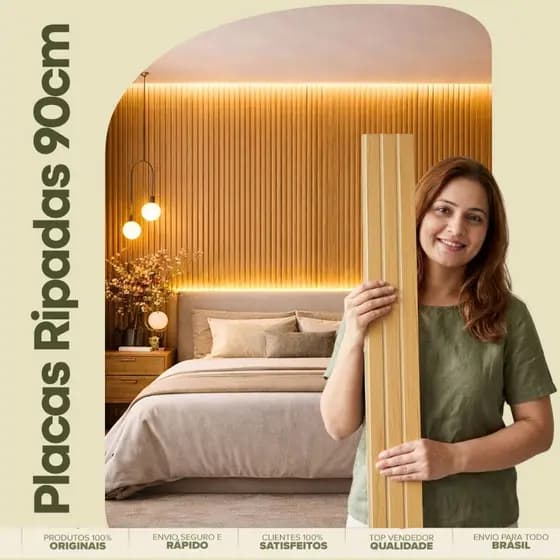 KIT 40 Revestimento Painel 90X10 De Parede Ripado Decorativo MDF Autocolante Sala Quarto ENVIO FULL