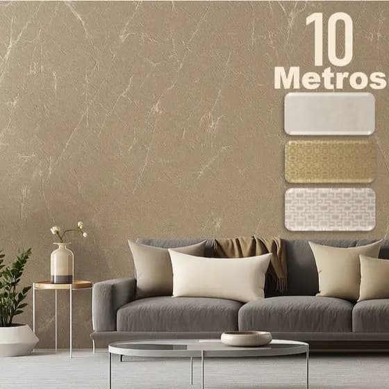 Papel de Parede Premium Alto Relevo Bege e Dourado/Marmorizado Rolo 10 Metros