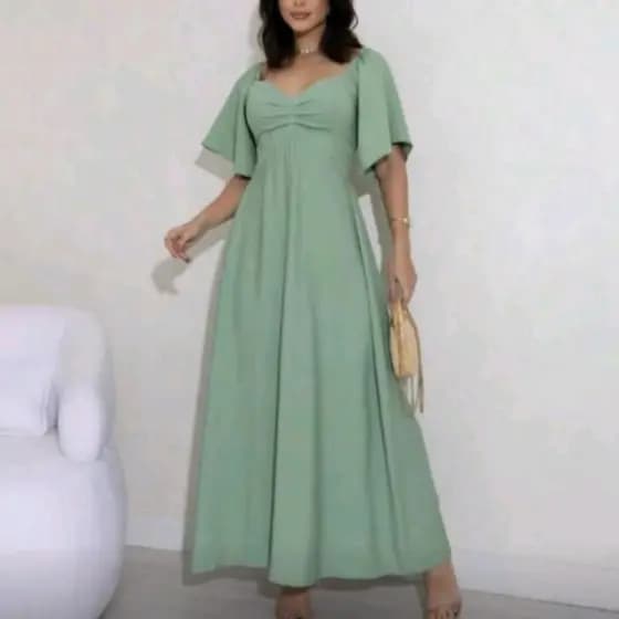Vestido Feminino longo Evangelico Liso Com Elastex atrás nas Costas - Com Bolso - Moda Evangélica