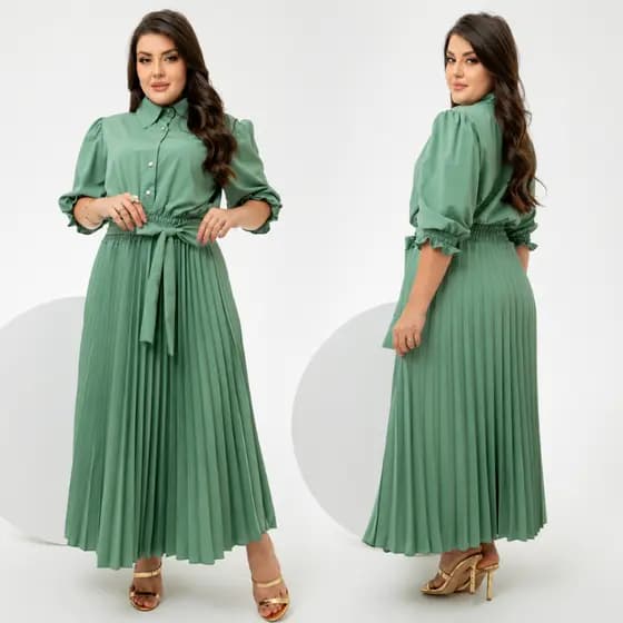 Vestido Midi Plissado manga curta