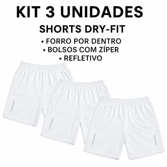 3 Shorts Bermuda Dry Fit Esportiva Treino Com Ziper no Bolso - com símbolo