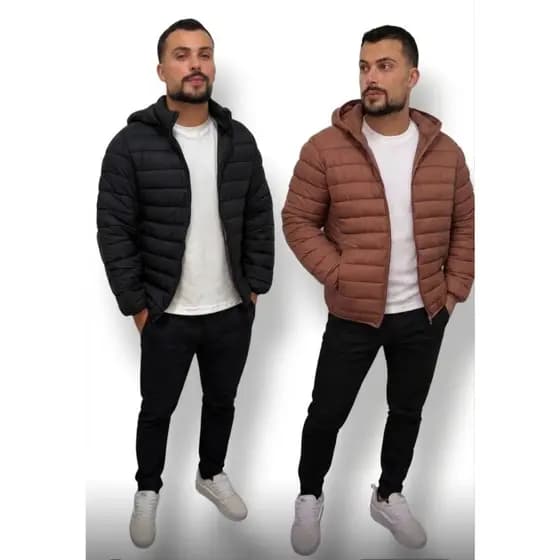 Jaqueta Masculina Puffer Gominho Impermeável com Capuz Removível Estilo Urbano Inverno