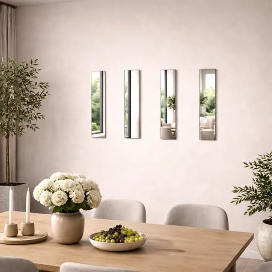 Kit Espelho Decorativo Retangular 4 Peças 40x10cm Decoração Sala Espelho Mosaico Vidro Cristal Reflete Imagem Perfeita