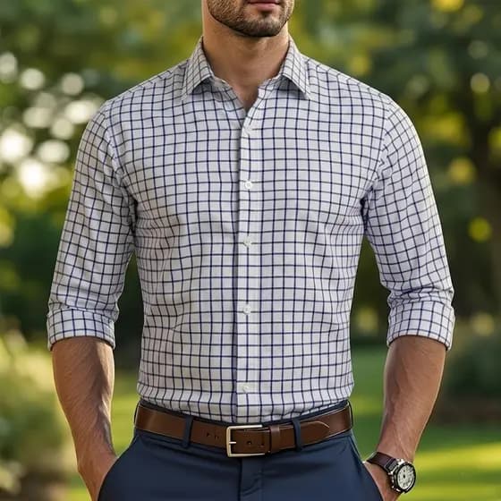 Camisa social manga longa Xadrez Casual De Boa Qualidade Slim Fit Com Elastano