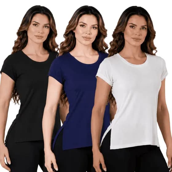 KIT 3 Blusas Feminina Dry Fit Manga Curta Leve Confortável Academia Treino P ao GG Diversas Cores