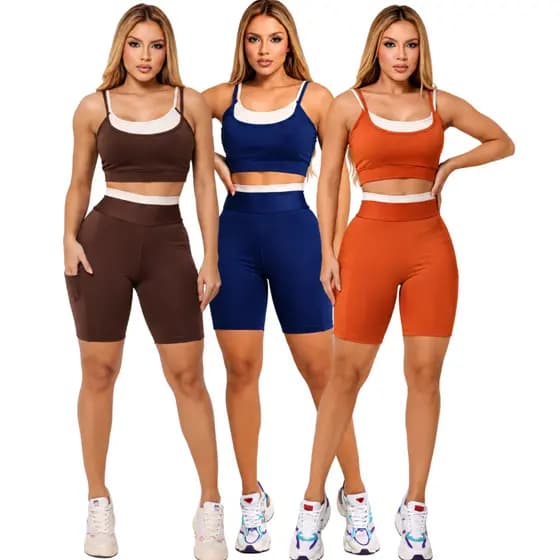 KIT 3 Conjuntos Feminino Fitness Bermuda e Top Alta Elasticidade Academia P ao GG Bermuda Ciclista e Cropped