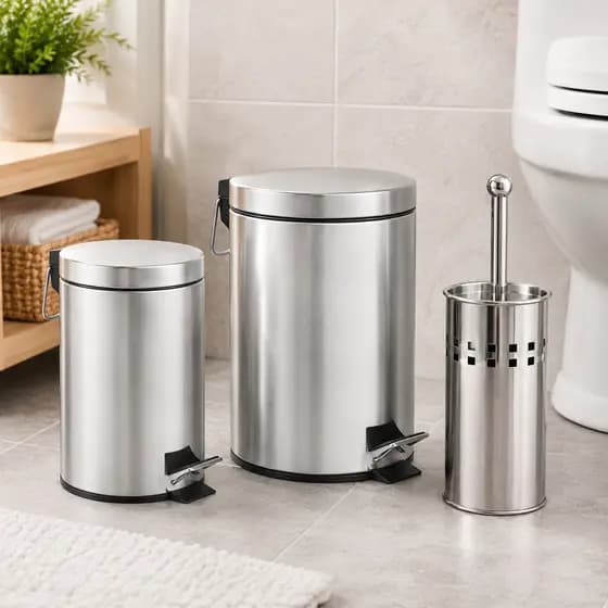 Kit Banheiro Inox Lixeira 3L 5L Escova Sanitária Suporte Lavabo Cozinha Casa Clean Premium Multiuso