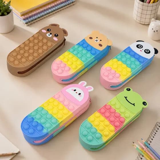Estojo Infantil Pop It Animais Sortido Porta Lápis Caneta Escolar Sensorial Divertido Mochila Panda