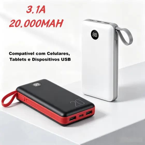 Power Bank Carregador Portátil 20.000mAh Digital compatível com iPhone e Samsung B129