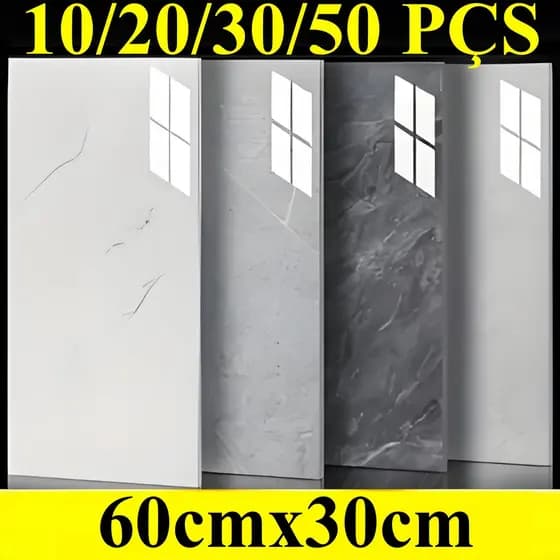 Placa de parede de 10 peças, tamanho 30 cm x 60 cm, autoadesiva, padrão de mármore texturizado Off-White, lavável, adequ