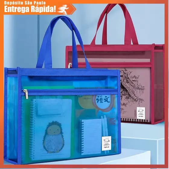Bolsa A3 Malha Transparente Arquivo Organizador Material Escolar Arte Estojo Resistente Prática