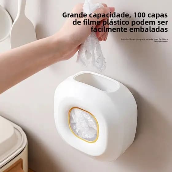 Caixa de armazenamento de filme plástico, montada na parede sem furos, caixa de armazenamento de sacos descartáveis de f