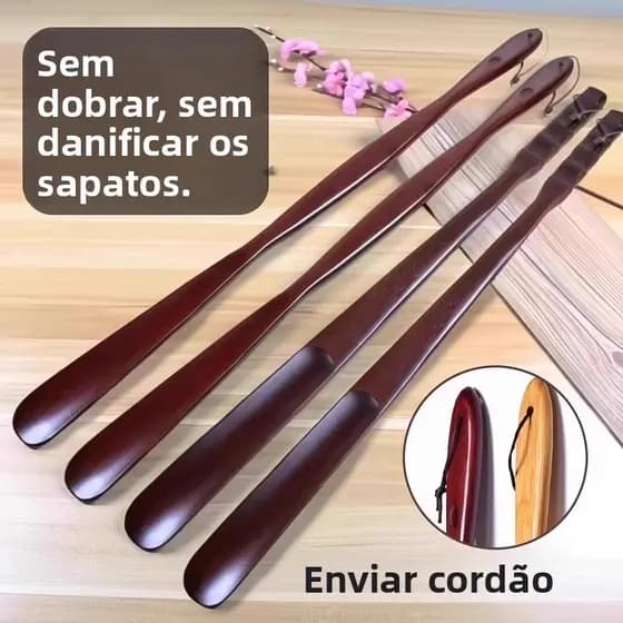Calçadeira de madeira maciça com cabo longo para uso doméstico, uma ferramenta para grávidas calçarem sapatos, calçadeir