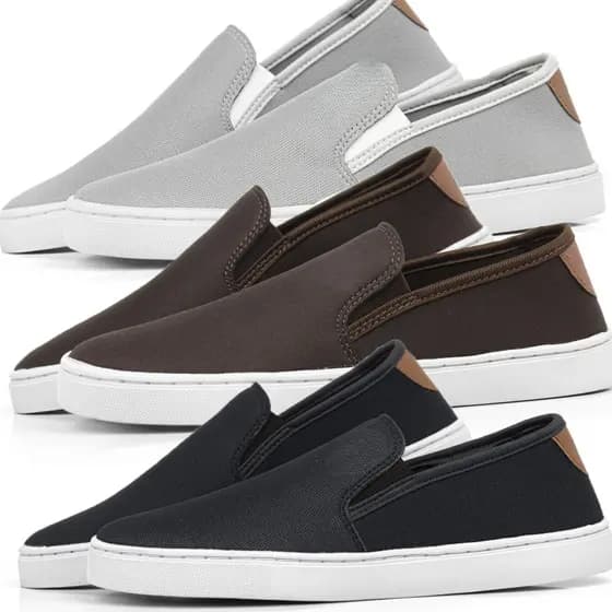 Kit 3 Pares Tênis Slip On Masculino Casual Conforto Premium