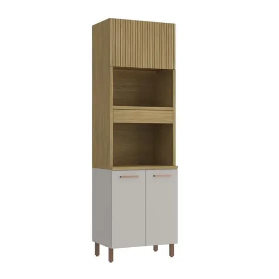 Armário Torre Quente 2 Fornos 3 Portas 230x70 Cm Valência Cinza/Amadeirado Claro 100% MDF Casamia