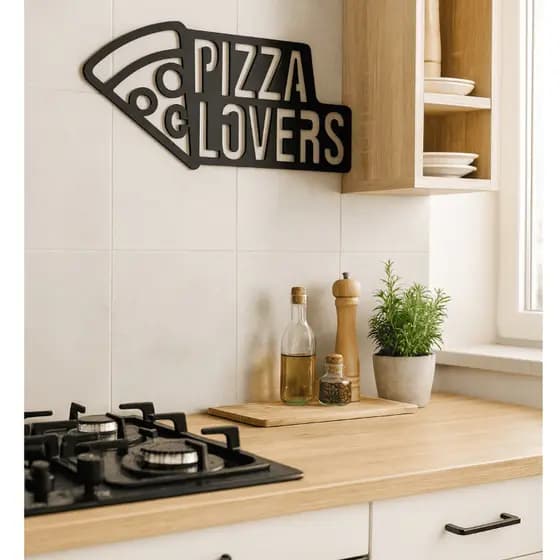 Quadro Pizza Decorativo em MDF | Placa Pizza Lovers para Cozinha Área Gourmet