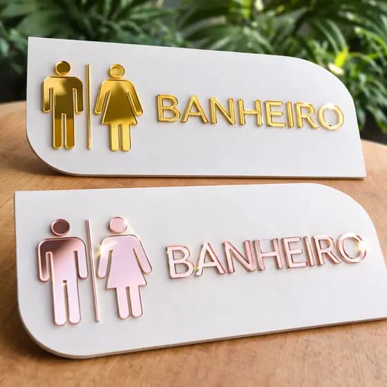 Placa Sinalização Banheiro em MDF com Acrílico | para porta WC