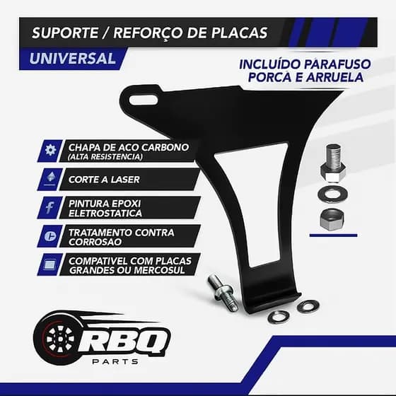 kit Suporte Placa Mercosul Universal + Parafusos de fixação, REFORÇADO