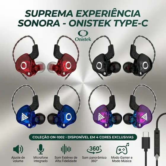 Fone De Ouvido USB-C Gamer Estéreo Com Microfone Grave Forte Para Celular ON-1002 Onistek