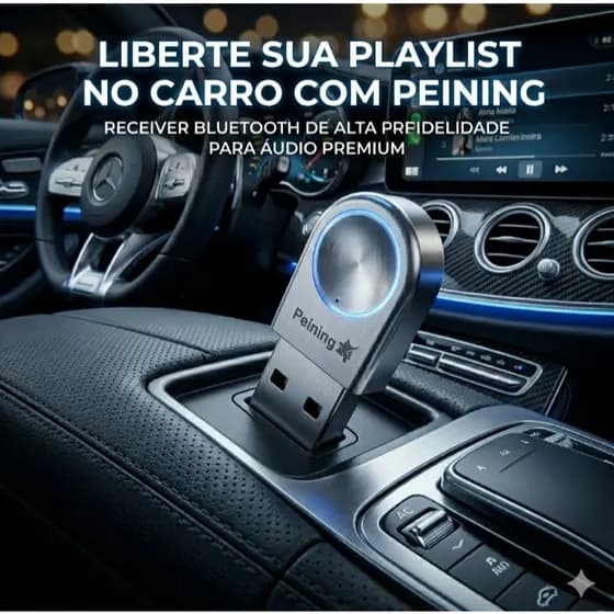 Adaptador Bluetooth PEI-BTA04 USB Receptor Áudio Automotivo Sem Fio Bluetooth 5.1