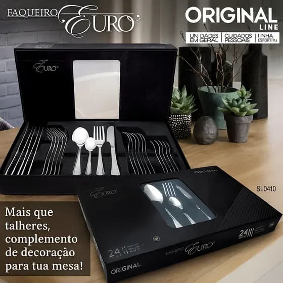 Jogo De Talheres Faqueiro Euro Com 24 Peças Completo De Aço Inox Designer Lindo E Elegante Original