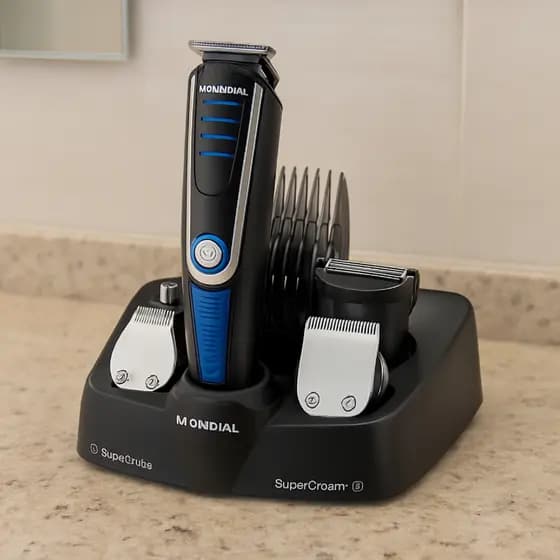 Barbeador Elétrico Maquina Barbear Aparelho Barba 3em1 Azul