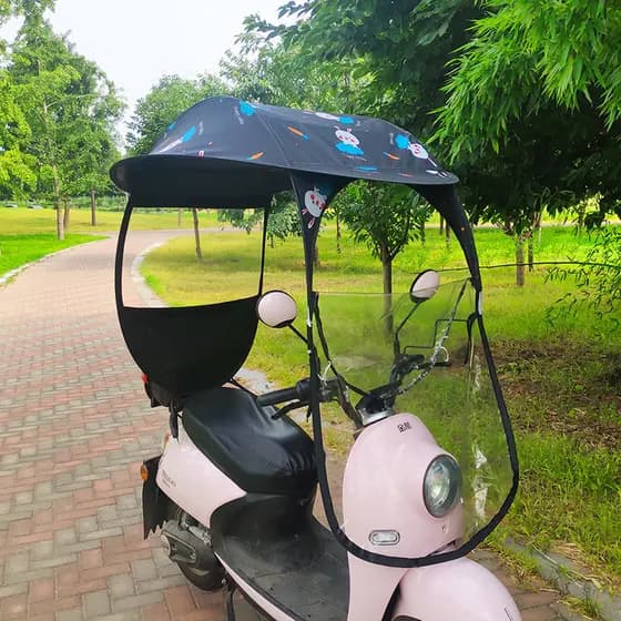 Guarda-sol para Scooter Elétrica, Revestimento Preto, Proteção Solar Espessada, Abrigo à Prova de Chuva, Para-brisa de M