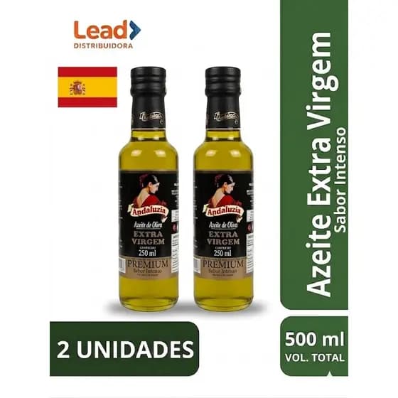 Kit 2 Unidades Azeite De Oliva Extra Virgem Andaluzia Importado Premium Garrafa De Vidro 100% Puro Sabor Intenso