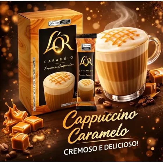 Kit 8 Cappuccino LOR sabor Caramelo bebida cremosa instantânea 200g preparo rápido envio imediato