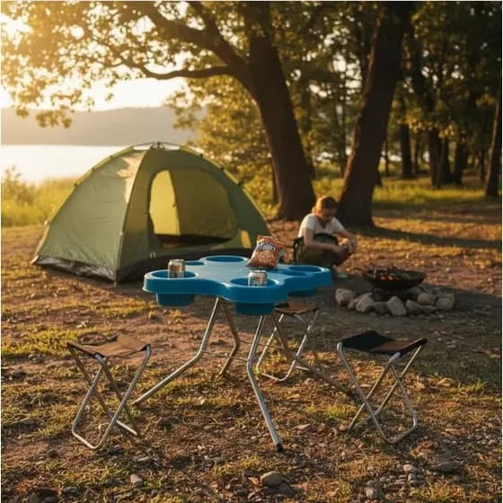 Mesa Petiqueira + 2 Banquetas Camping E Pesca + Brinde