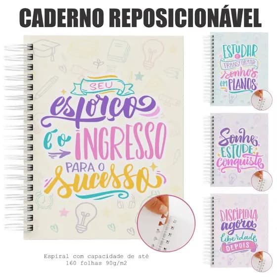 Caderno Reposicionável Inteligente Smart 80 folhas Tamanhos A5 | Colegial | A4 Tira e coloca Folhas
