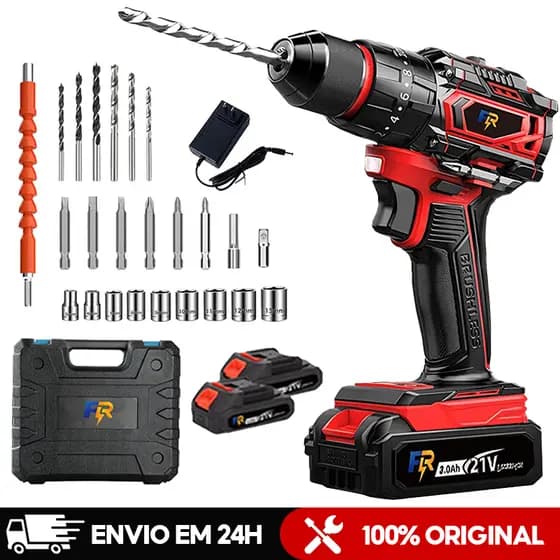Parafusadeira Furadeira Impacto 21V Profissional Brushless 70Nm Bateria 2.0Ah