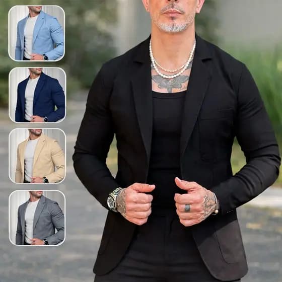 Blazer Masculino Elastano Slim Alfaiataria Esporte Fino Bengaline Premium Bolso Fit