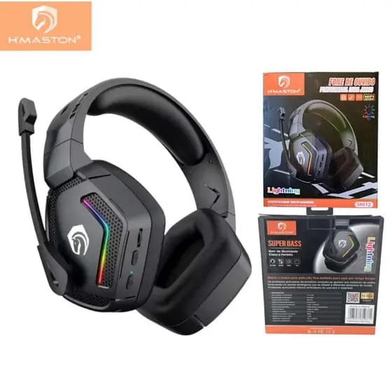 Fone de Ouvido Headset Sem Fio Gamer Bluetooth 5.0 LED RGB com Microfone Original Autêntico H'maston
