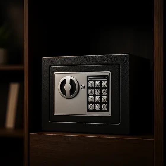 Cofre Digital Pequeno com Senha e Chave Aço Segurança Gaveta Casa Escritório Mini Caixa Preto