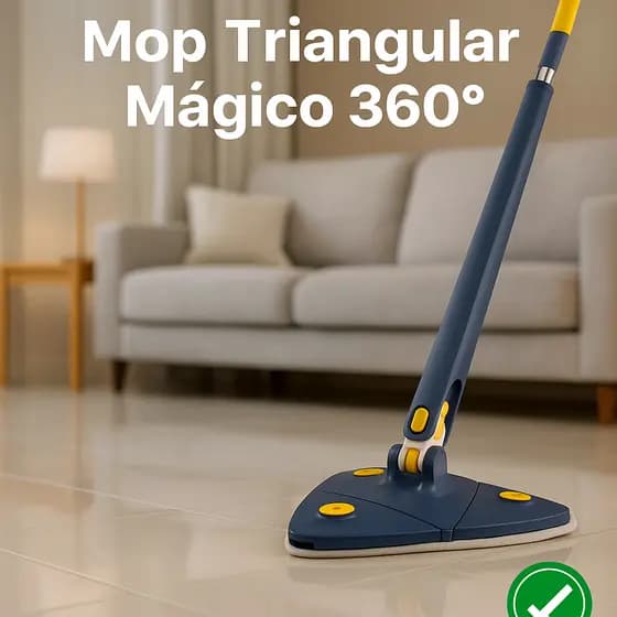 Mop Triangular Mágico 360° Limpeza Rápida de Cantos Rodo Esfregão com Refil Microfibra Lavável