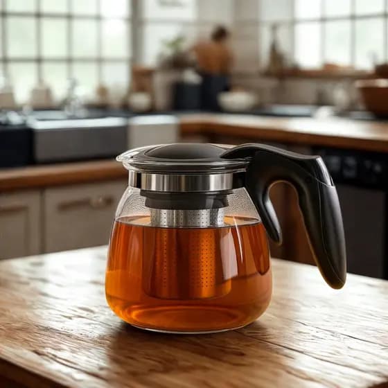 Chaleira THIKA de Vidro 350ml Preta com Infusor Removível Chá Bule Peneira Prática Elegante