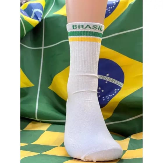MEIAS BROW BRASIL 3 PARES VERDE AMARELO AZUL COPA 2026 SELEÇÃO CANO ALTO DE ALGODÃO