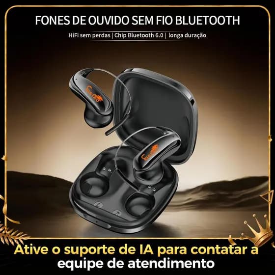 ELETROMEX Wireless Bluetooth Sports Earhook Headphones Battery LED Display Noise Cancelling Tradução por IA