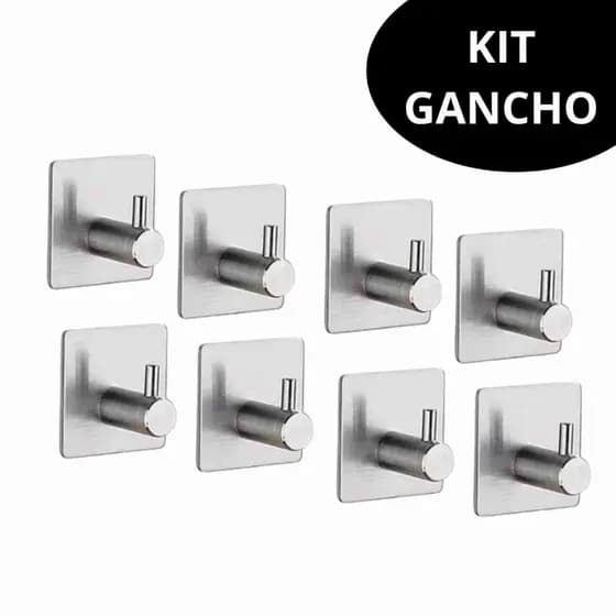 Kit Gancho Reto Adesivo Inoxidável Para Parede Com Cola Resistente