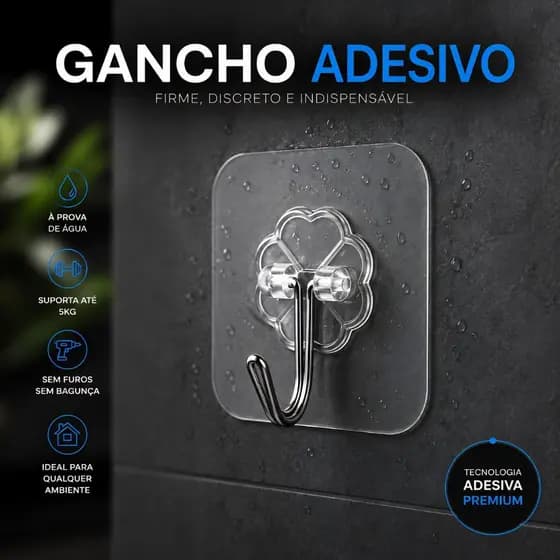 Kit Ganchos Adesivos Transparente Reforçado Sem Furo Suporta 5kg Para Banheiro Cozinha Parede