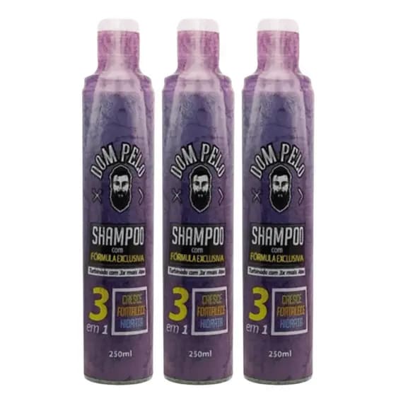 kit 3 Shampoo 3 em 1 Dom Pelo Original - Fortalece, Limpa e Estimula o Crescimento