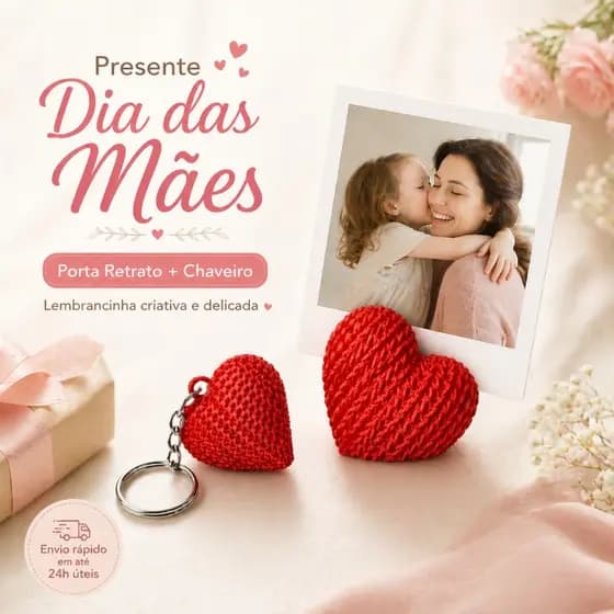 Presente Dia das Mães para Mãe Kit Coração Criativo Porta Retrato Polaroid e Chaveiro