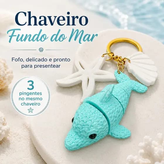 Chaveiro Fundo do Mar Golfinho Articulado Estrela e Conchinha Presente Criativo Bolsa Mochila Chaves