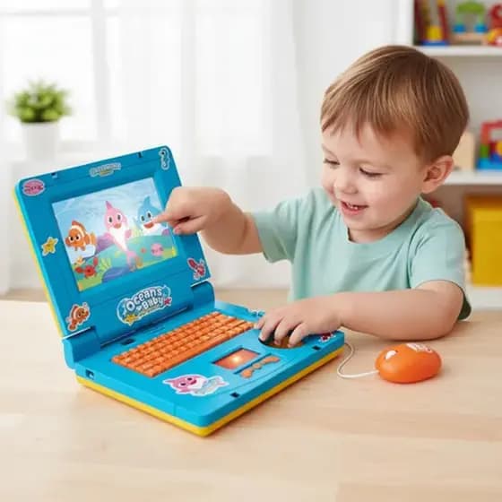 Notebook Brinquedo Laptop Computador Infantil Fundo Do Mar Musical Luz Azul Menino